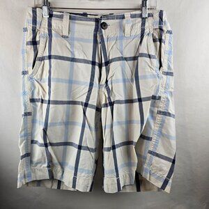 American Eagle Shorts Mens 33 White Plaid Chino Longer Length Preppy Beach